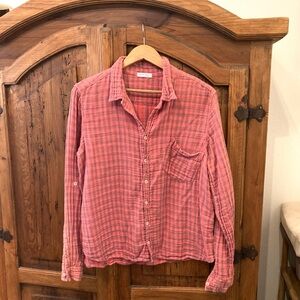 Free People X CP Shades Kayla Gingham Button Down Shirt Pink